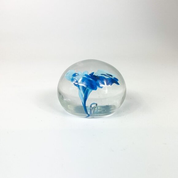 Shirley Elford Art Glass  Blue speckled Flower Paperweight - Picture 4 of 7